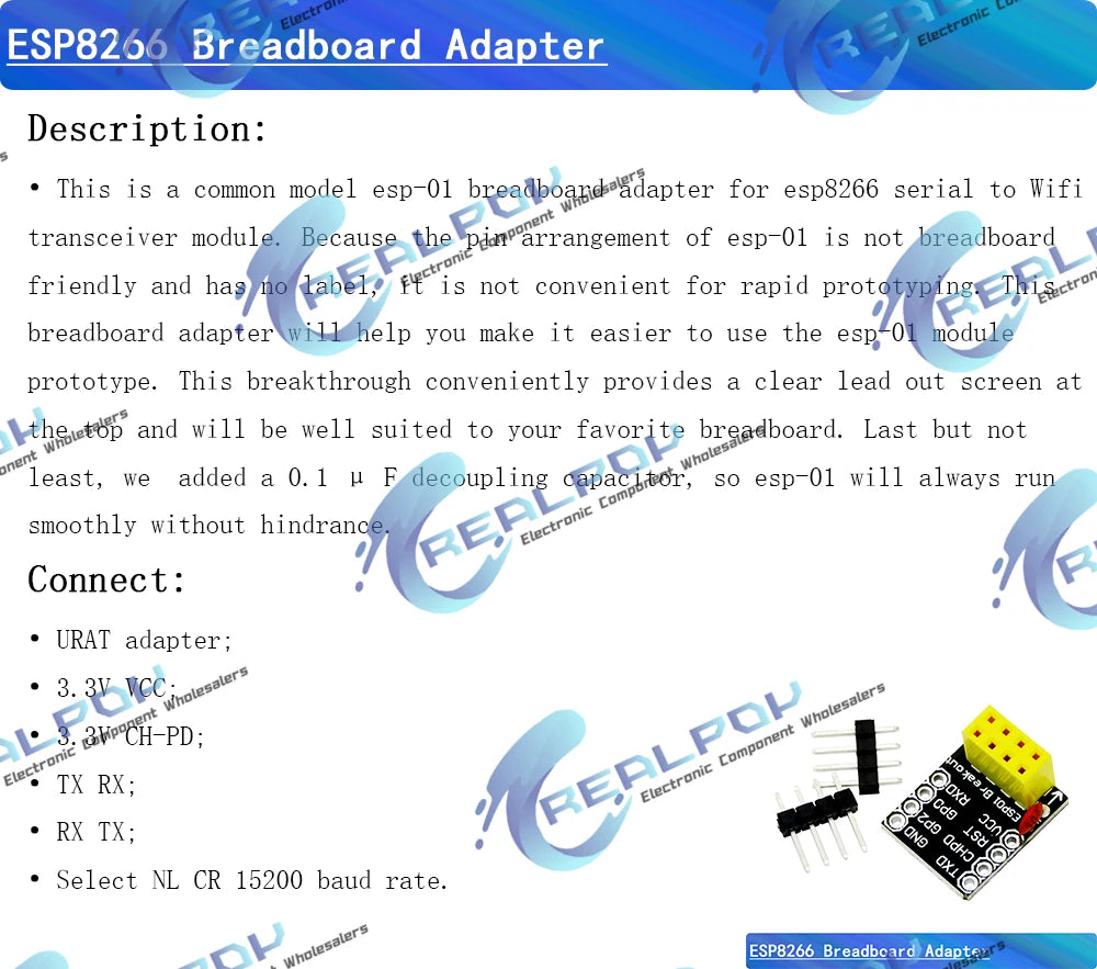 ESP8266 Breadboard Adapter for ESP-01 ESP-01S Model of the ESP8266 Serial To WiFi Transceiver Module Breakout UART Module