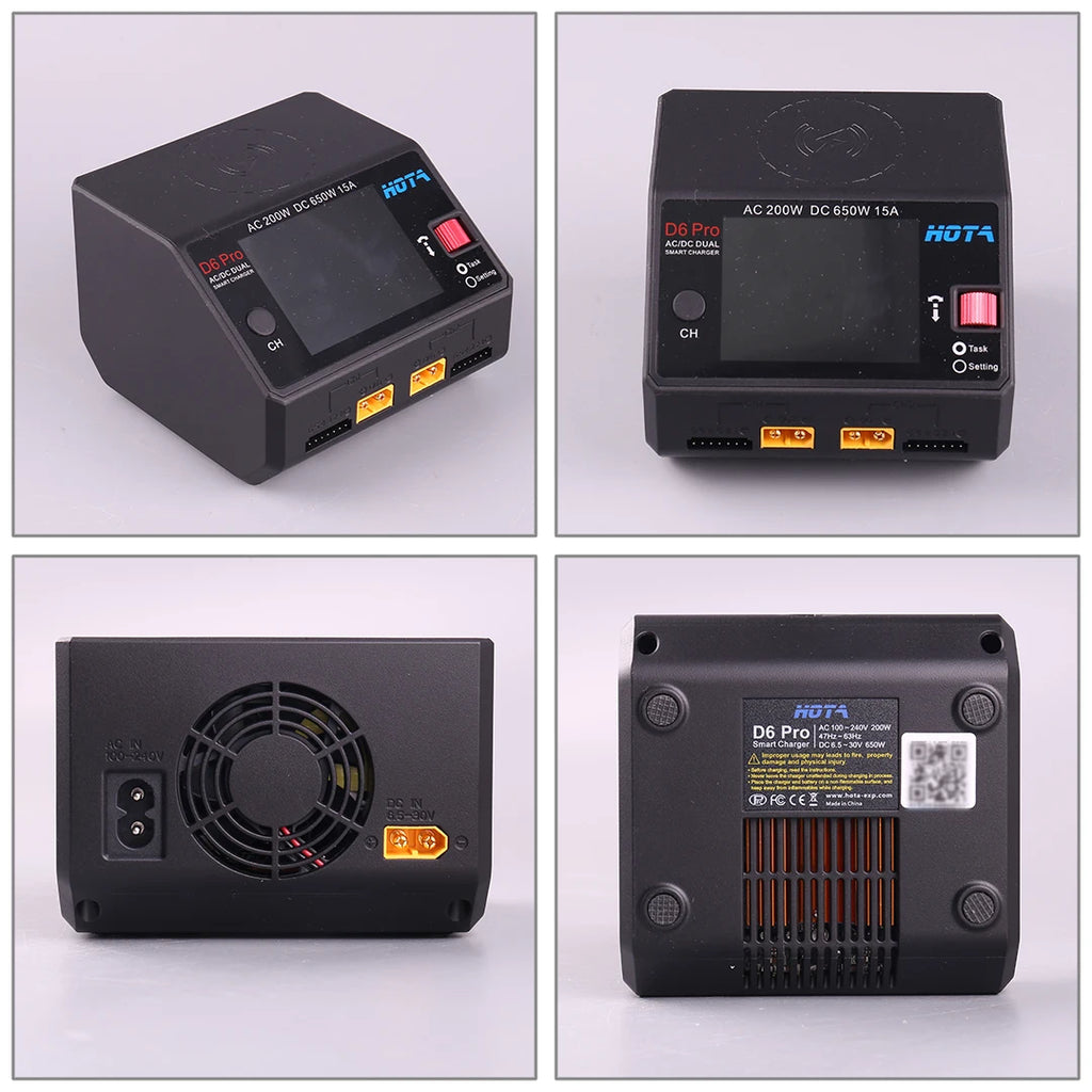 HOTA D6 Pro AC 200W DC 650W 15A*2 Dual Channel Lipo Charger Support Power Distribution 1-6S Battery Charger for RC Models Parts