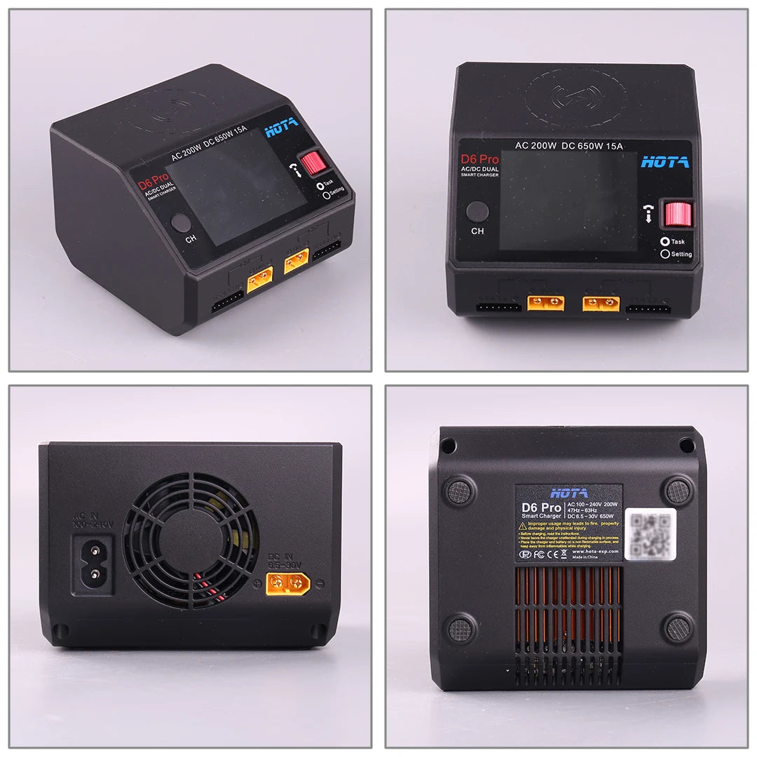 HOTA D6 Pro AC 200W DC 650W 15A*2 Dual Channel Lipo Charger Support Power Distribution 1-6S Battery Charger for RC Models Parts