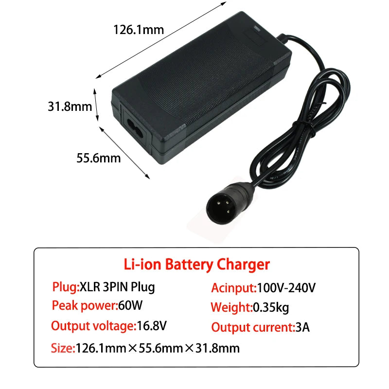16.8V 3A Li-ion battery charger for 14.4v 14.8v battery 4S 18650 battery pack connector DC5521 gx12 gx16 d-tap xt60 xt90 XLR RCA