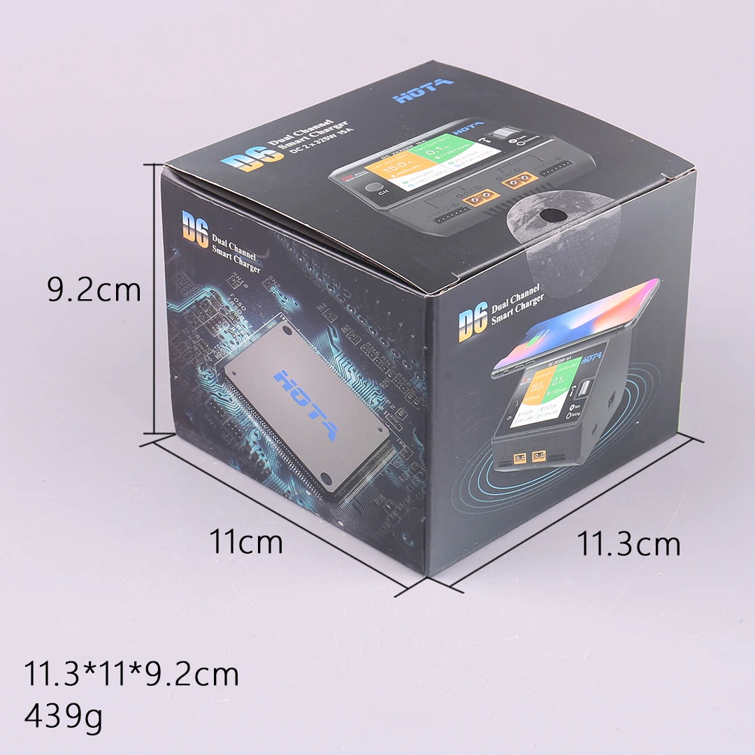 HOTA D6 Pro AC 200W DC 650W 15A*2 Dual Channel Lipo Charger Support Power Distribution 1-6S Battery Charger for RC Models Parts