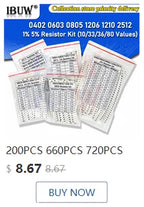 200PCS 660PCS 720PCS 4000PCS 0402 0603 0805 1206 1210 2512 SMD Resistor Kit igmopnrq Assorted Kit 10K 100K 1K 1R 100R 220R 1% 5%