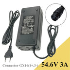 54.6V 3A Charger for 13S 48V Li-ion Battery Pack with 3P GX16 Connector