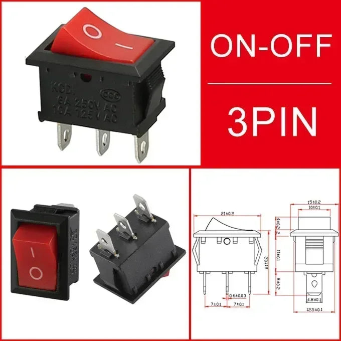 10/30/100 Pcs KCD1 Snap - in Boat Rocker Switch - SPST ON - OFF, 2/3/4 Pin, 250V 6A (AC) / 125V 10A, 2P Toggle Power Snap Switch