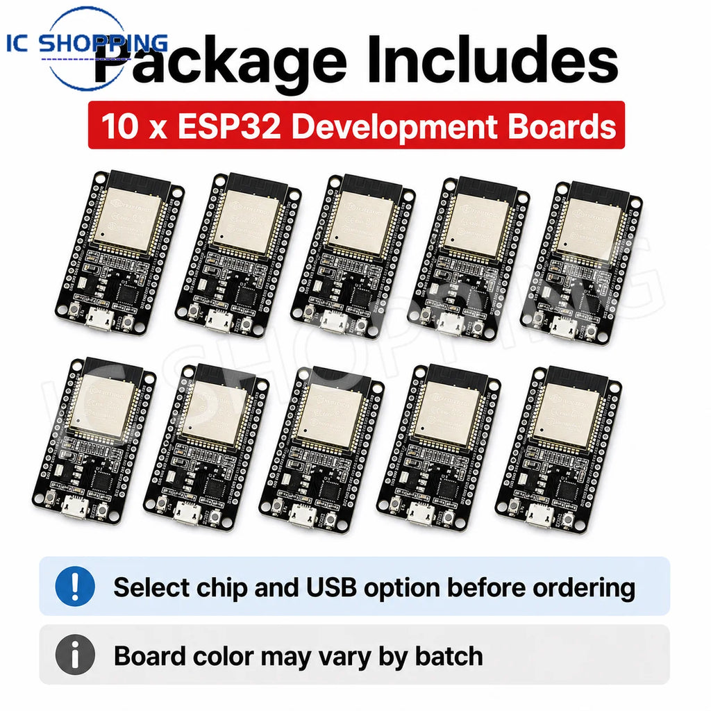 10PCS ESP32 Dev Boards ESP-WROOM-32 WiFi Bluetooth Dual-Core Microcontroller Modules Micro USB Compatible with Arduino IDE