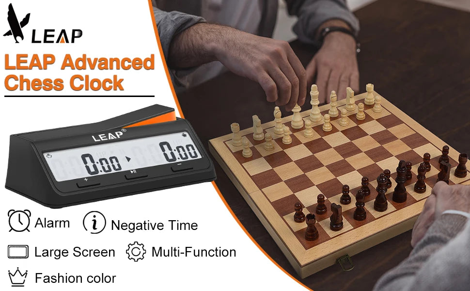 LEAP PQ9917 Chess Clock Digital Chess Timer for Board Game and Chess Timer with Bonus & Delay Count Down up Alarm Black/Orange