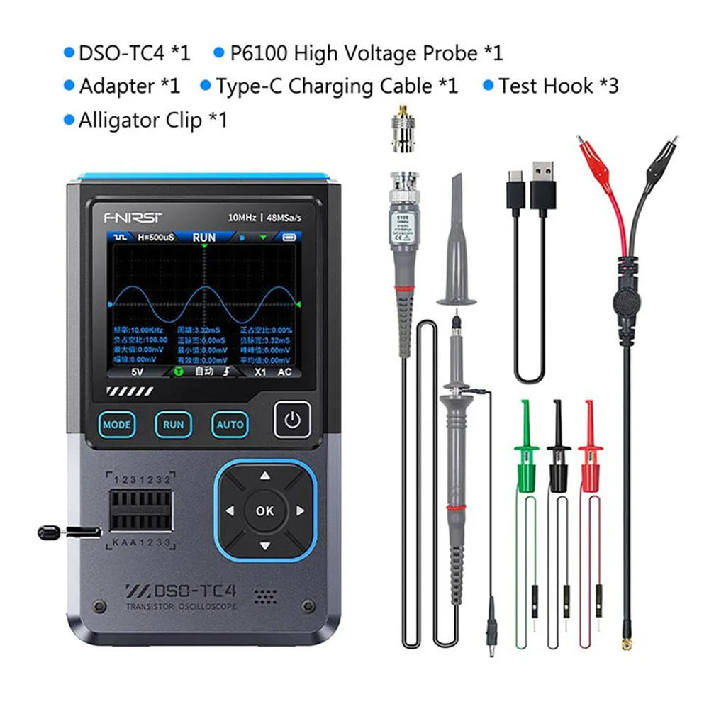 FNIRSI®DSO-TC4 3-IN-1 10MHz 48MSa/s Digital Oscilloscope Transistor Tester, LCR-P1 Multifunction LCR Transistor Capacitor Tester