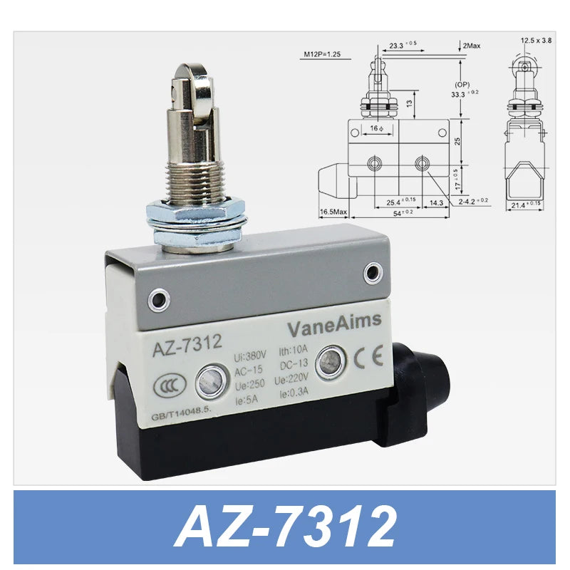 Waterproof AZ Micro Limit switch 10A 250V AZ-7312 AZ-7311 AZ-7121 AZ-7120 Small Roller Lever Travel Switch without fixation