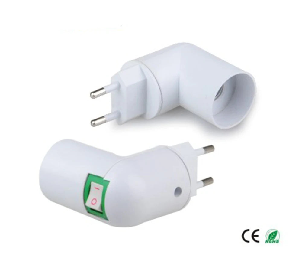1pc E27 20cm 360D Bendable US UK EU AC Power Plug to E26 E27 Edison Screw CFL LED Light Socket Lamp Holder Adapter wt Switch