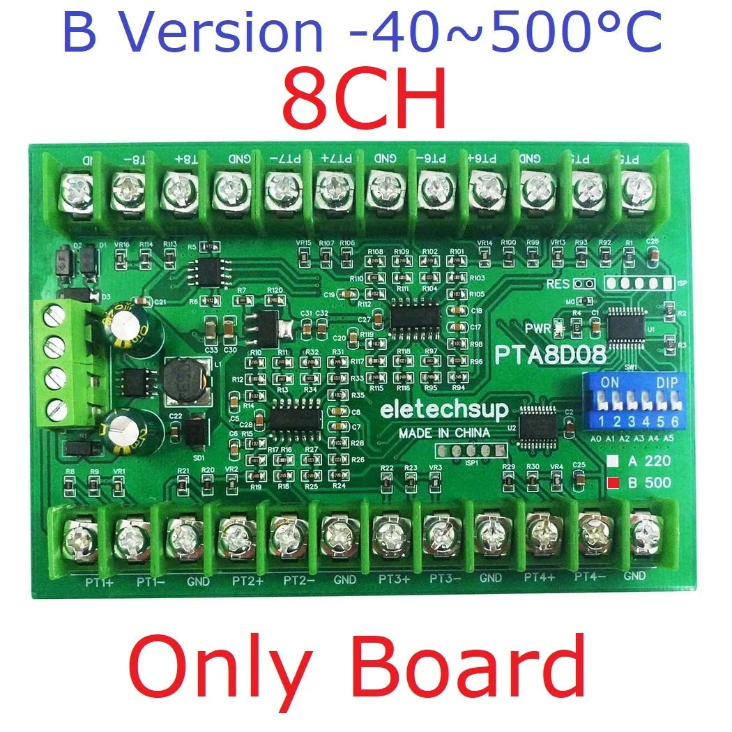 8ch DC 8-30V PT100 RTD RS485 Temperature Sensor Module Modbus RTU Platinum Thermal Resistance Collector -40~500C