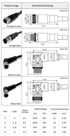 2Meters M12 sensor connector waterproof cable plug Male&Female 4 5 8 12Pin PVC Integrated injection molding M12 connectors