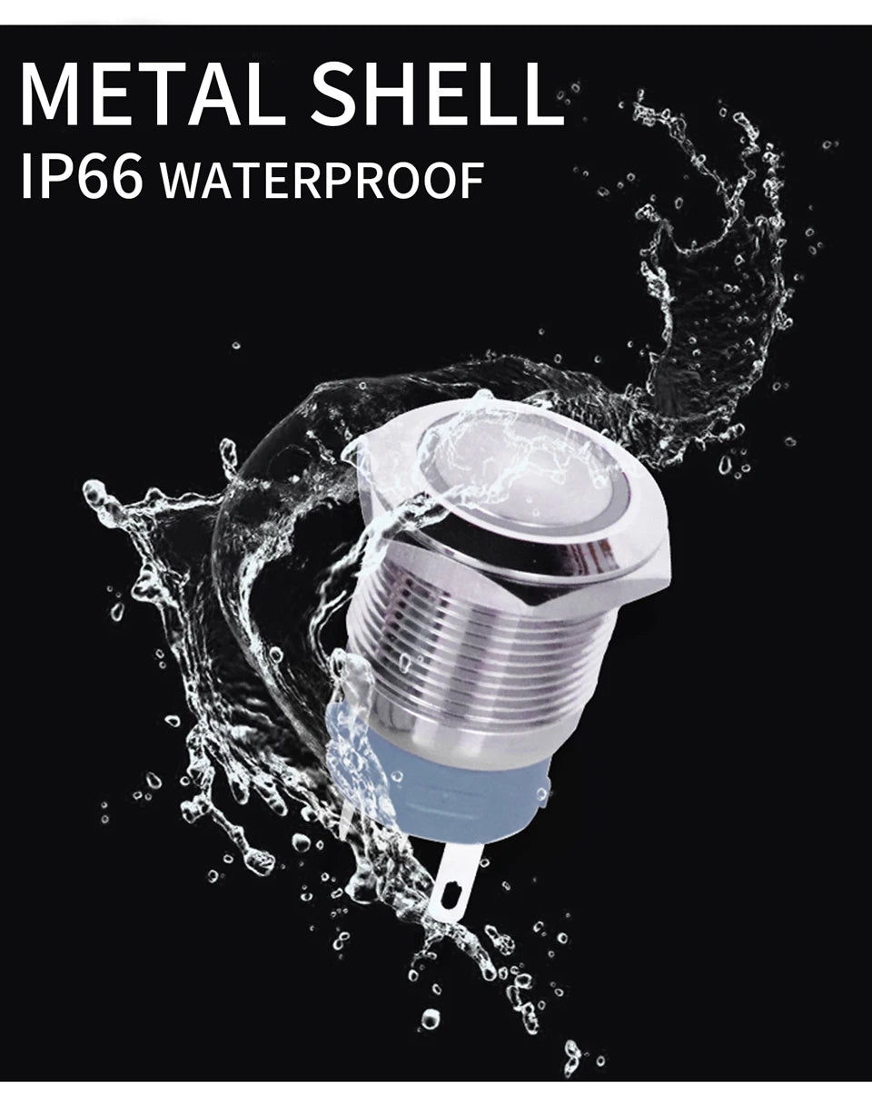 12/16/19/22/25/30/40mm Waterproof Metal Push Button Switch NO LED Light Momentary Latching Car Engine Power Switch  1NO1NC