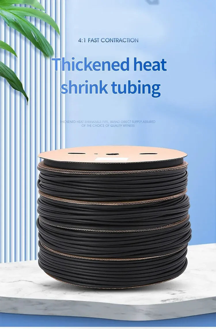 1M/5M 4:1 Black Heat Shrink Tube With Glue Thermoretractile Heat Shrinkable Tubing Dual Wall 4 6 8 12 16 18 20 24 32 36 40 52 72