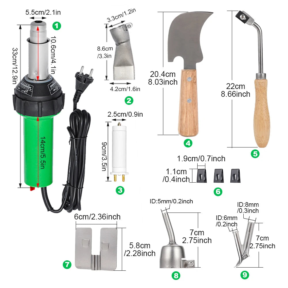1600W Plastic Hot Air Welding Gun Kit AC220V Adjustable Temp With Full Nozzles Tools For PVC Plastic Welding Repair Project Work