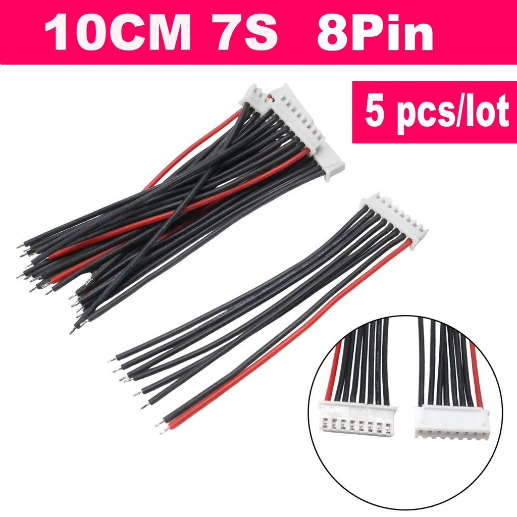 5Pcs JST-XH Balance Charger Cable 1S 2S 3S 4S 5S 6S 7S 8S 22AWG Silicone Wire 10cm Female Plug Extension Cord RC Lipo IMAX B6