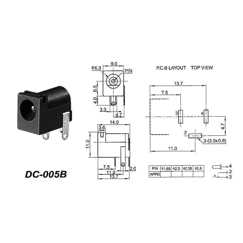 DC002/004/DC005/015 Power Socket 3.5x1.3mm 5.5x2.1mm 5.5x2.5mm DC Power Socket USB Three-Leg Direct Plug Socket Female Connector