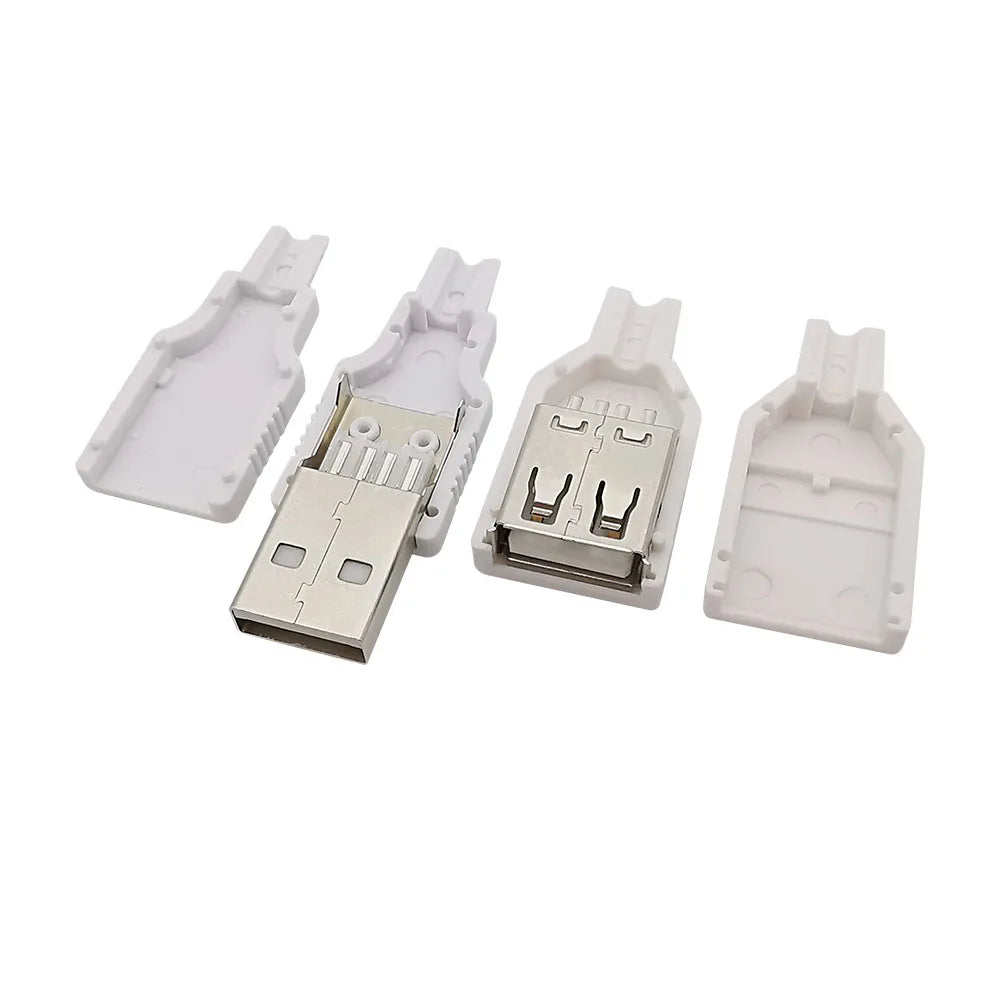 10Pcs USB Type A Connector Male Female 4 Pin Plug Socket With Black White Plastic Cover USB 2.0 Type-A Soldering DIY Kits