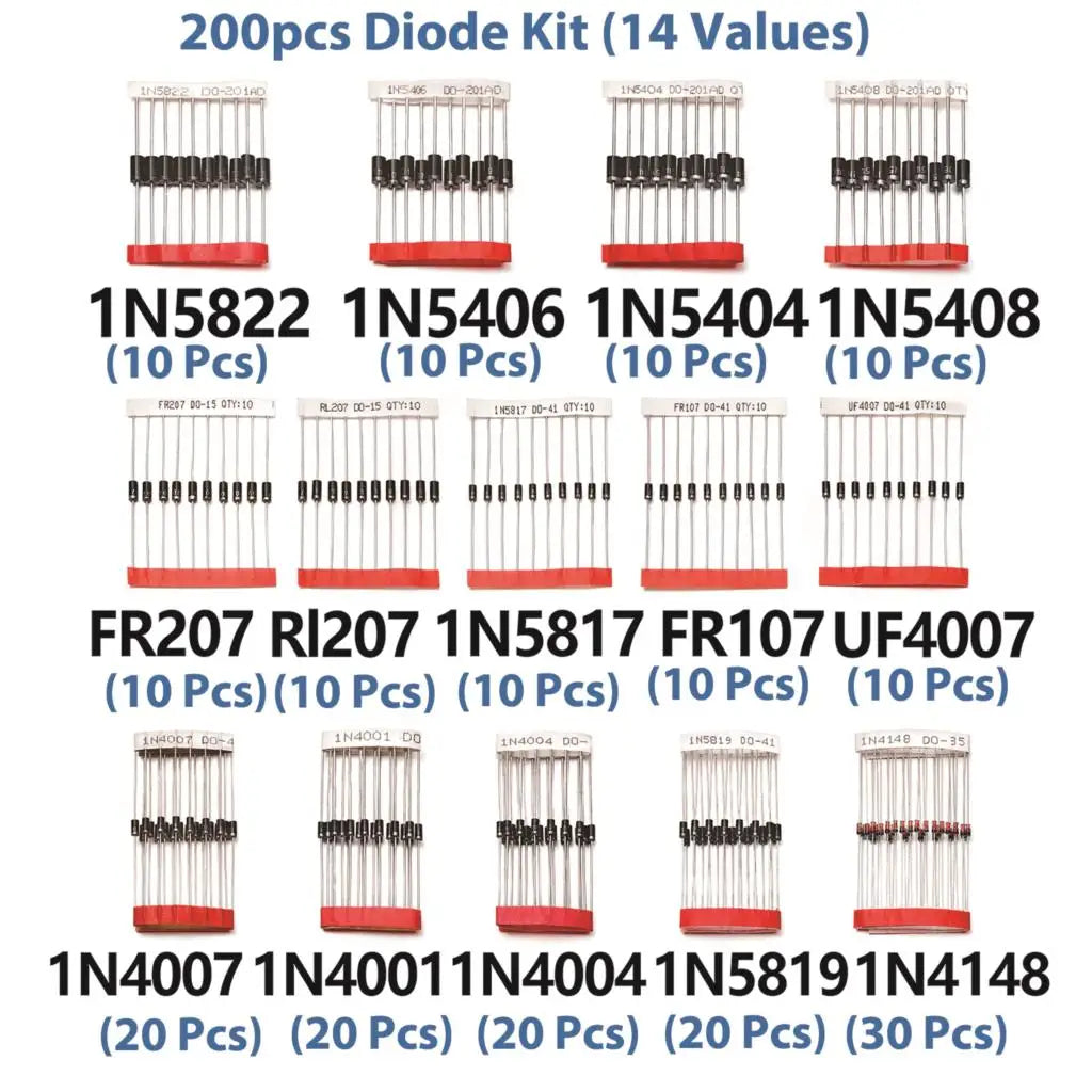 32Values Fast Recovery Switching Schottky Barrier Rectifier Diode 1N4001 1N4004 1N4007 1N5408 UF4007 1N5817 1N5819 1N5822 1N4148