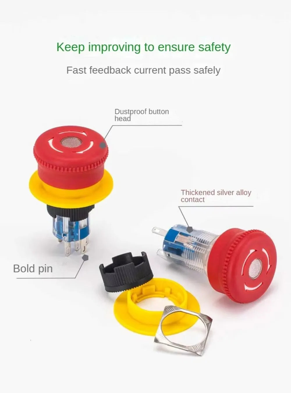 16MM Red Illuminated Rotary Emergency Stop Button Switch Wired with Light 1NO1NC Rotate Reset Welding Pin Knob Plastic Switches