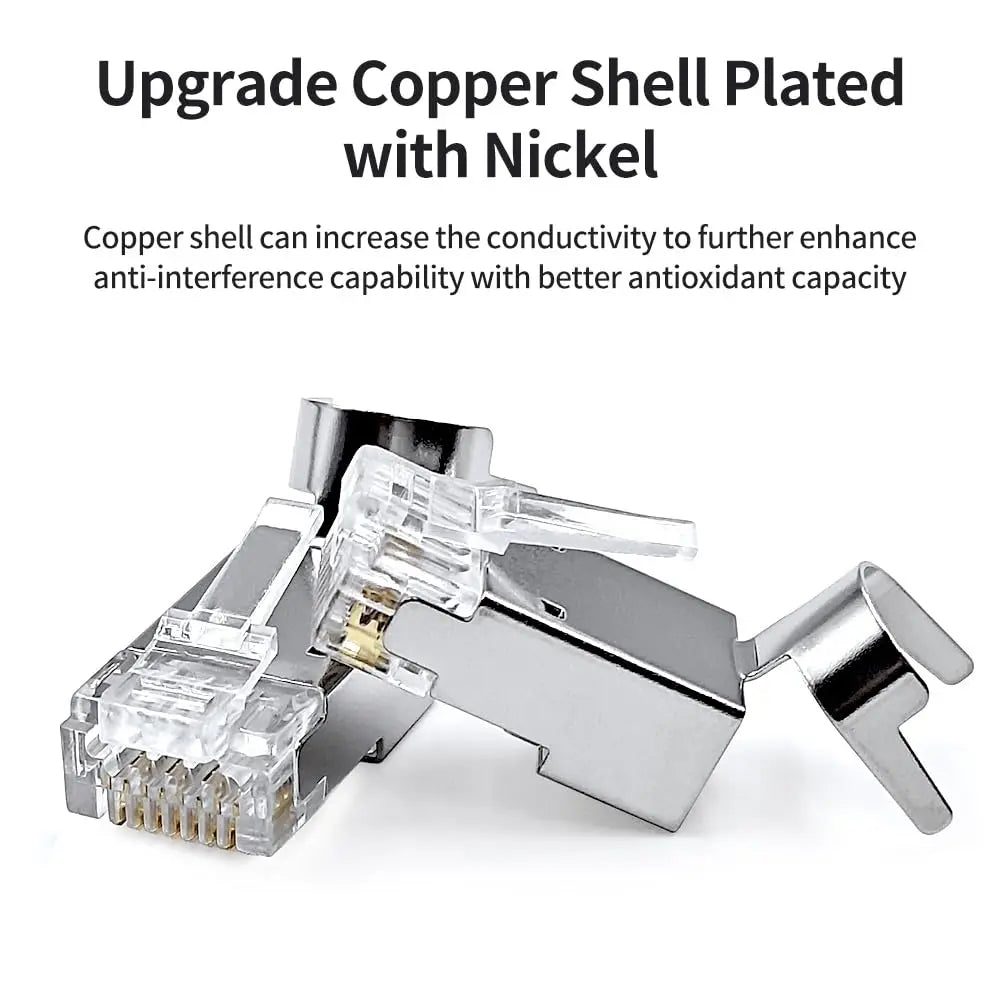 ZoeRax RJ45 Cat8 Cat7 Cat6A Pass Through Shielded Connector Modular Network 3-Prong 50μ Gold-Plated Plug with Strain Relief Boot