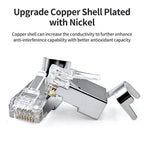 ZoeRax RJ45 Cat8 Cat7 Cat6A Pass Through Shielded Connector Modular Network 3-Prong 50μ Gold-Plated Plug with Strain Relief Boot