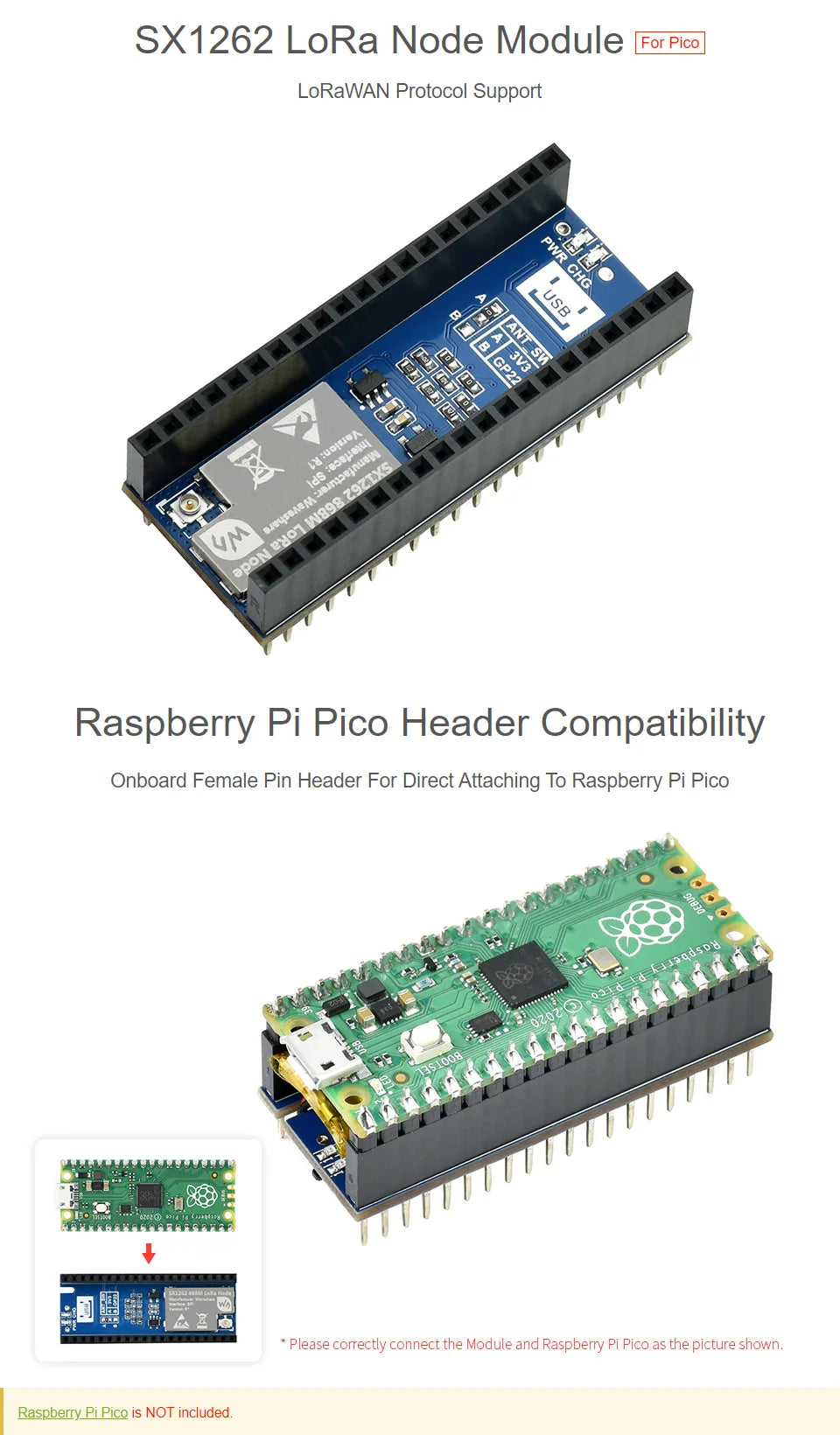 SX1262 LoRa Node Module Raspberry Pi Pico LoRaWAN Choice Of Frequency Band SX1262 LoRa Node Module