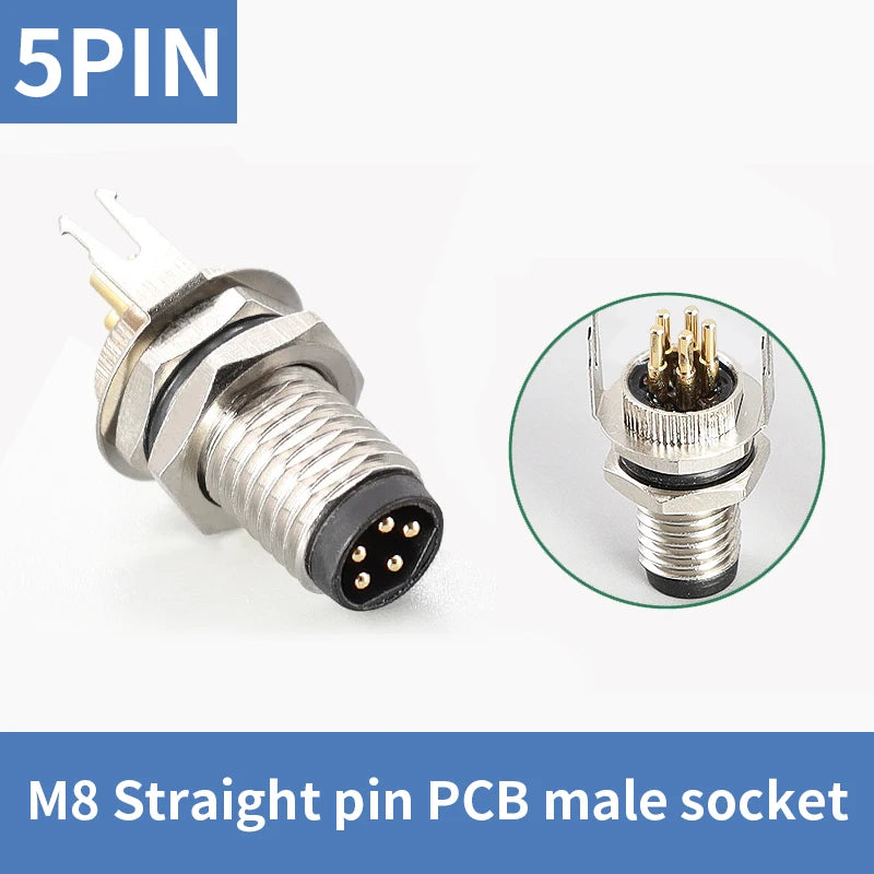 5/10 PCS M8 Male/Female Curved Straight Jack Socket 3 4 5 6 8 Pin Solder IP67/68 Waterproof PCB Panel Connector