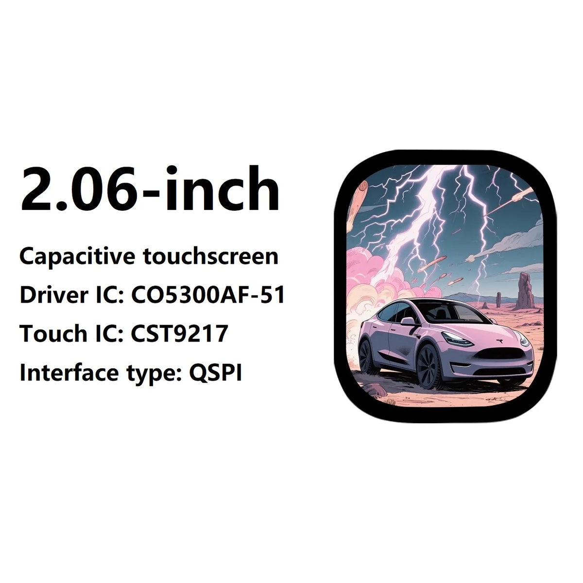 2.06-inch AMOLED display capacitive touchscreen CO5300AF-51 driver IC QSPI interface 24-pin male connector