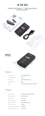 ToolkitRC U3 2-3S LiPo UN3 4-8S USB-C NiMh Battery Charger 2A 25W Balance Port Direct Charge for RC Model FPV Drone Car Airplane