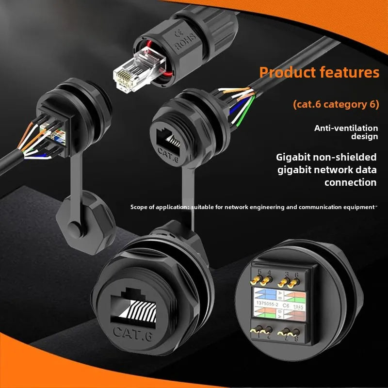 Welded RJ45 Waterproof Network Connector IP67 Gigabit CAT6 RJ45 Aviation Plug Panel Socket M21 RJ45 Ethernet Connector Cable