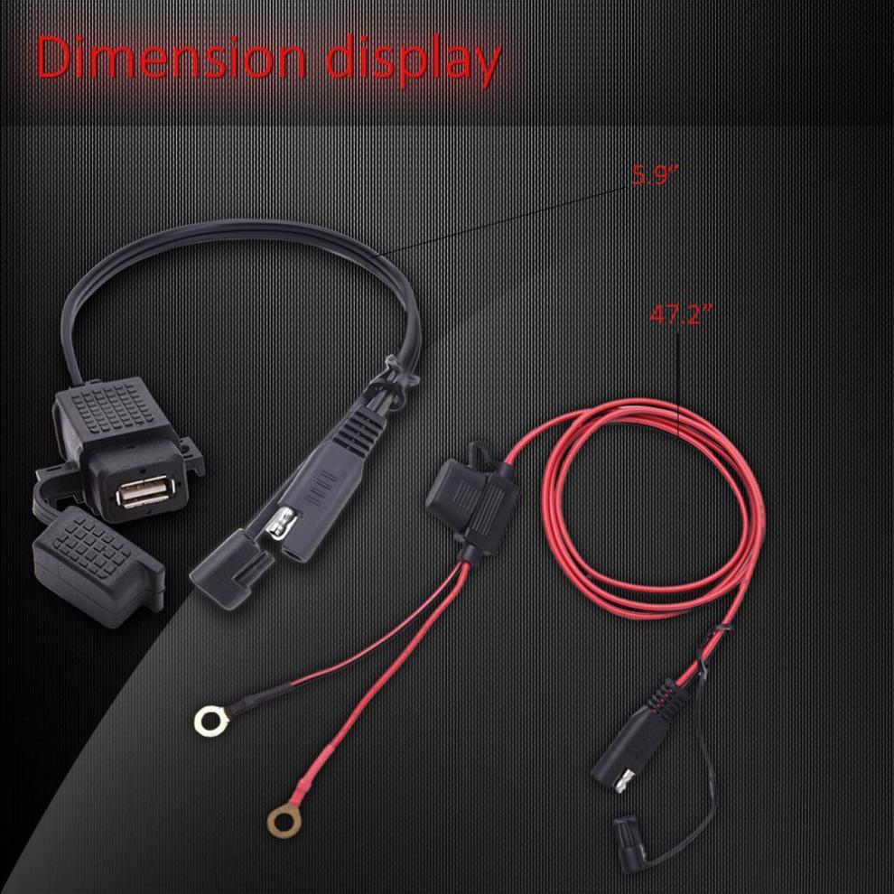 12V Waterproof Motorcycle SAE to USB Phone GPS MP4 Charger Cable Adapter Motorbikes Inline Fuse Power Supply