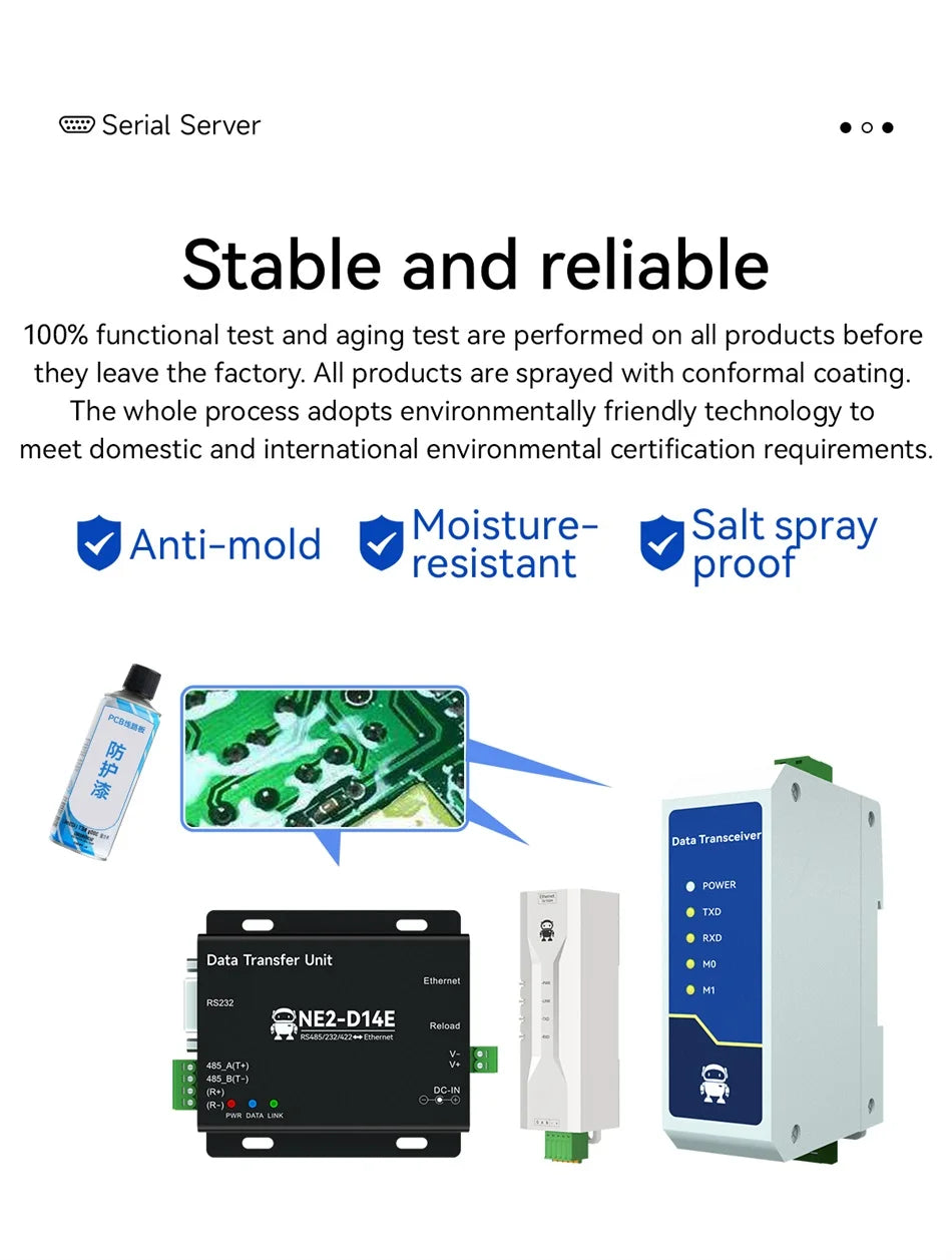 RS485 To Ethernet Serial Port Server COJXU NE2-D11 DC 8-28V TCP/UDP Modbus MQTT HTTP DNS FOTA Remote Up DIN Rail Installation