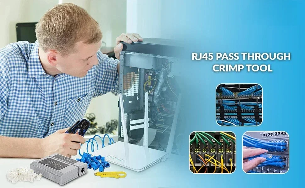 Natalink RJ45 Crimping Tool Pass Through Crimper Wire Stripper Cutter for Cat6A Cat6 Cat5 8P8C rj45 cable stripper tool Connecto
