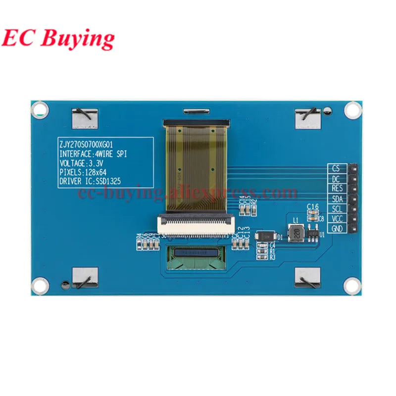 2.7 Inch OLED LCD Display Module 128x64 Drive SSD1325 SSD1327 2.7'' Screen Board 4Pin 7Pin IIC I2C SPI 8-bit Parallel Port White