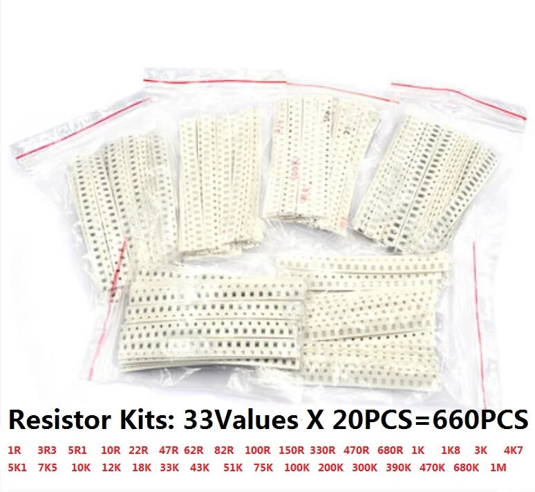 0603 33valuesX 20pcs=660pcs Sample Kit SMD Resistor Kit Assorted Kit 1ohm-1M Ohm 1% 1K 10K 4.7K 1M 1R 10R 100R 470R 680R 100K