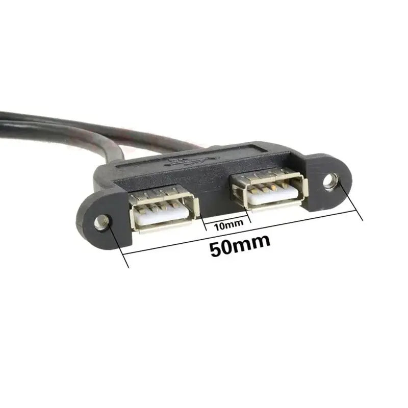 Motherboard 9-Pin to Dual Port USB 2.0 A Female With Ear Screw Hole Panel Data Extension Cable DuPont 2.0/2.54mm 9Pin Terminal