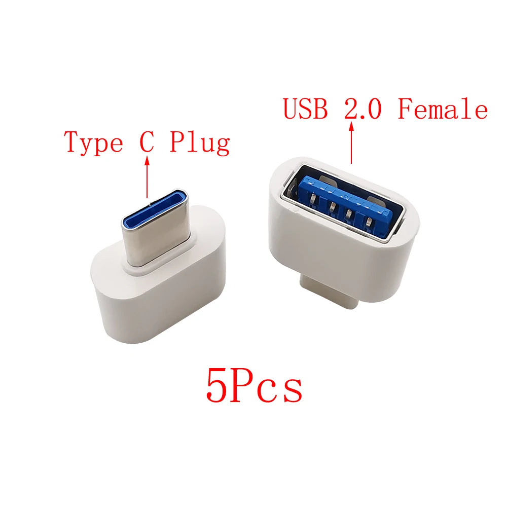 5Pcs USB Type C Plug to USB 2.0 A Female to Micro USB Male OTG Adapter Converter OTG Cable Connector For Mouse Keyboard U Disk