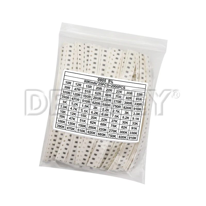 4000PCS 0402 SMD Resistor Kit Assorted PLR 10ohm-1M ohm 5% 80valuesX 50PCS=4000PCS Sample 0805 0603 1206 2512 1210