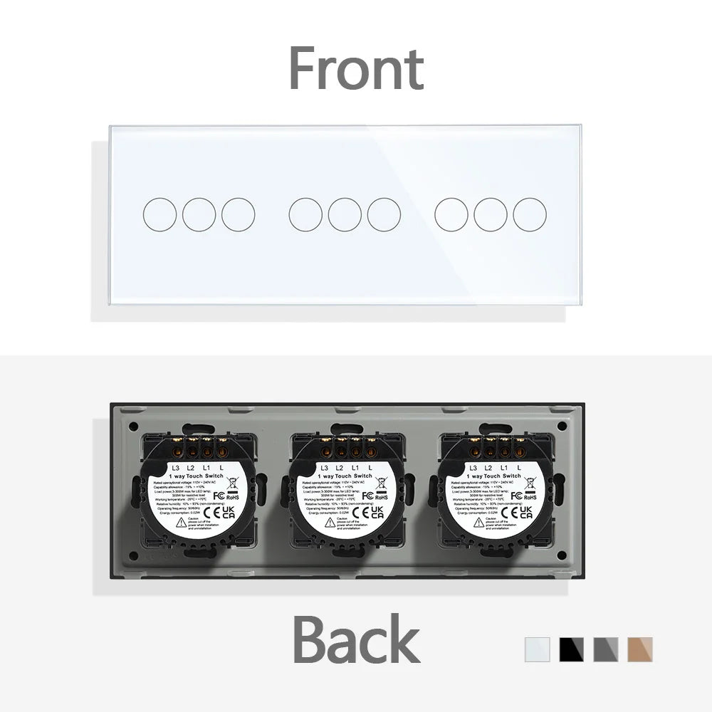 TAWOIA EU Triple 1/2/3/4 Gang 1/2 Way Wall Touch Light Switch 228mm Waterproof Backlight Sensor On/Off Switches
