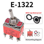 Toggle Switch SPST DPDT 250V 15A 2 3 Position Latching ON-OFF ON-ON ON-OFF-ON E-1322 1021 1122 1121 1221 1321 Cap Waterproof