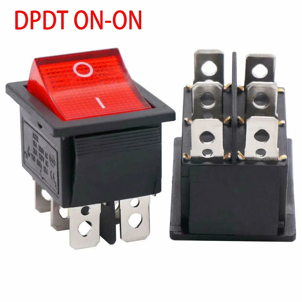 1 Pc Switch DPDT ON-ON Rocker Switch W/RED Neon Lamp KCD2 16A/250VAC For Electrical Products Instrument Mini Boat Rocker Switch