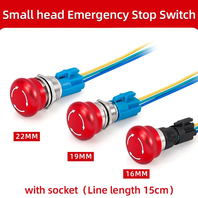 Metal Emergency Stop Button Switch 16/19/22mm Mushroom head Waterproof Stainless steel  Press Rotary Power off STOP 1NO1NC2NO2NC