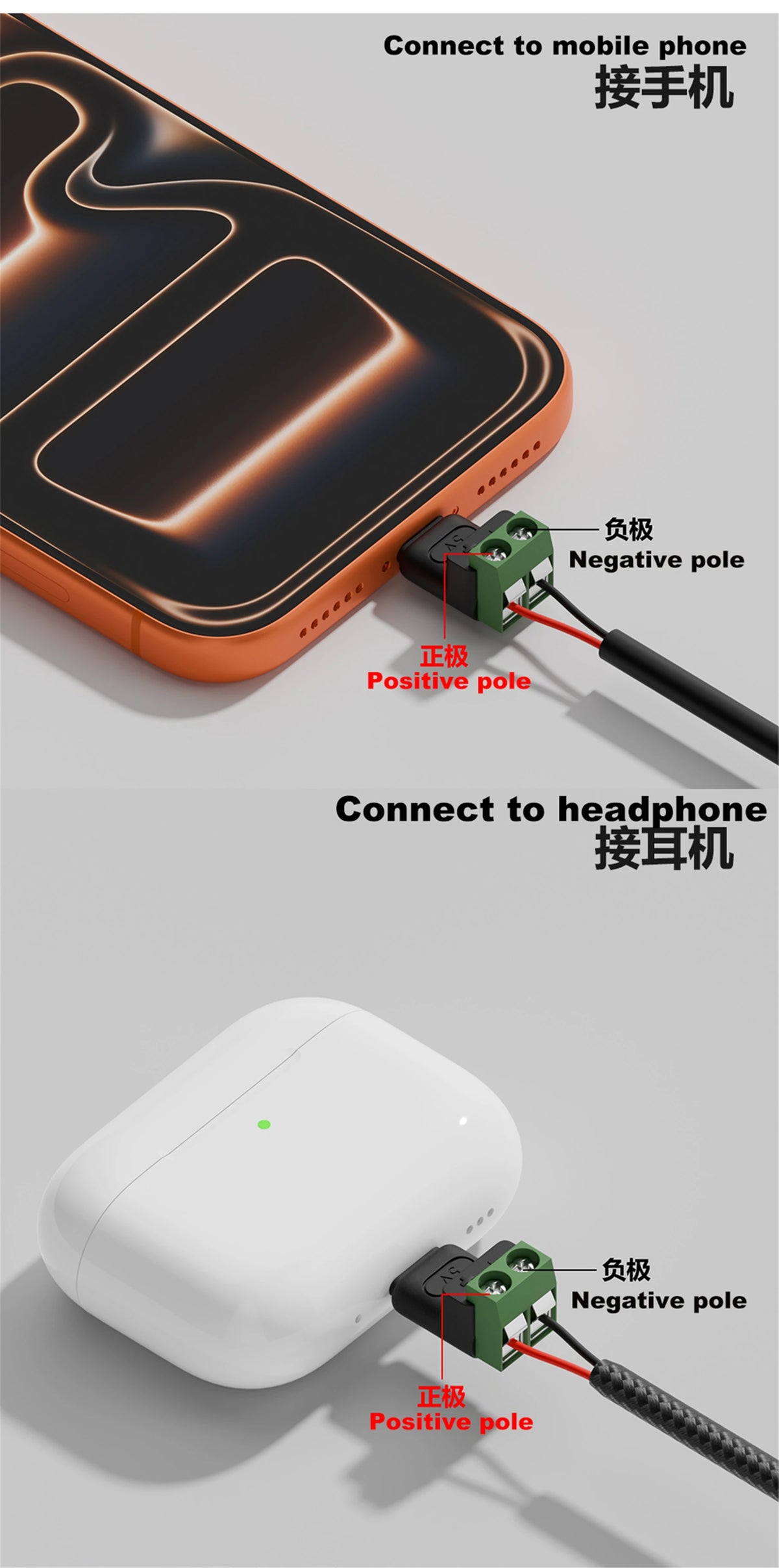 Type C Male Female Micro USB5V/9V/12V To 2Pin No Solder Green Terminal Adapter Quick Connection Head for Charging Phones Tablets
