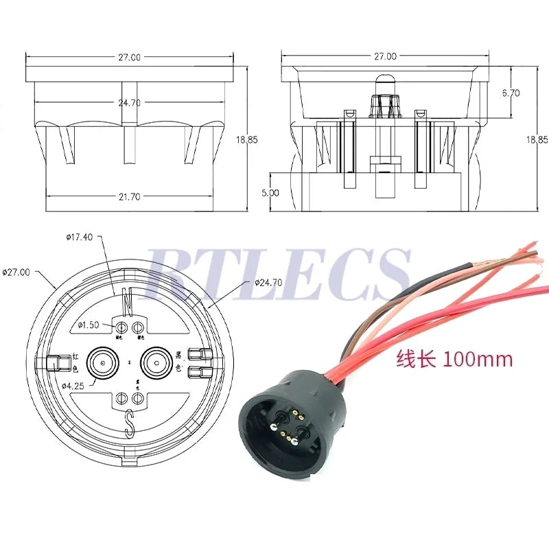 Waterproof Magnetic Circular Connector 18A 24V Male Female 4+2 Pin DC Power Charger Military-grade 12AWG Wire Threaded Gold Plat