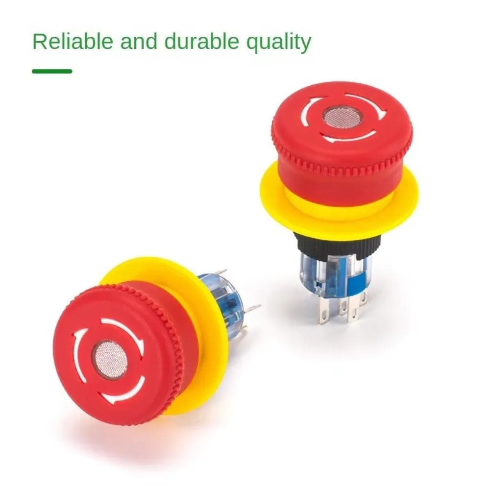 16MM Red Illuminated Rotary Emergency Stop Button Switch Wired with Light 1NO1NC Rotate Reset Welding Pin Knob Plastic Switches