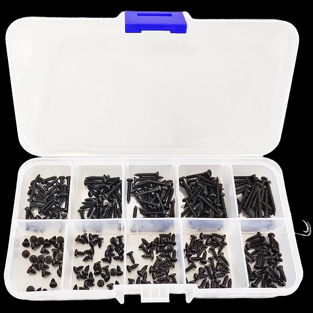 300Pcs M2 Black Phillips Pan Head Self Tapping Screws Assortment Kit, Carbon Steel Round Head Screws Set