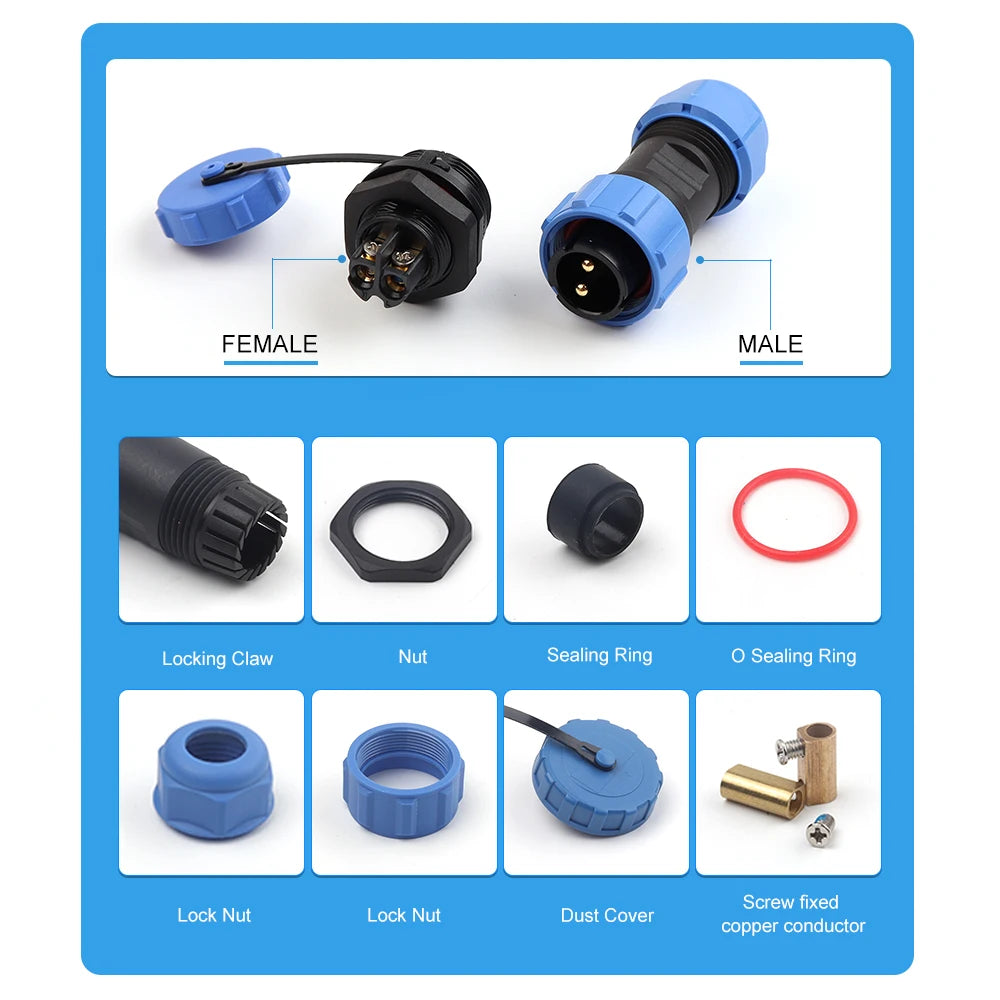LP/SP21 Nut/Flange/Docking Waterproof Connector Welding Free 2/3/4/5/6/7 Pin IP68 Outdoor Female Plug Male Socket Screw Wiring