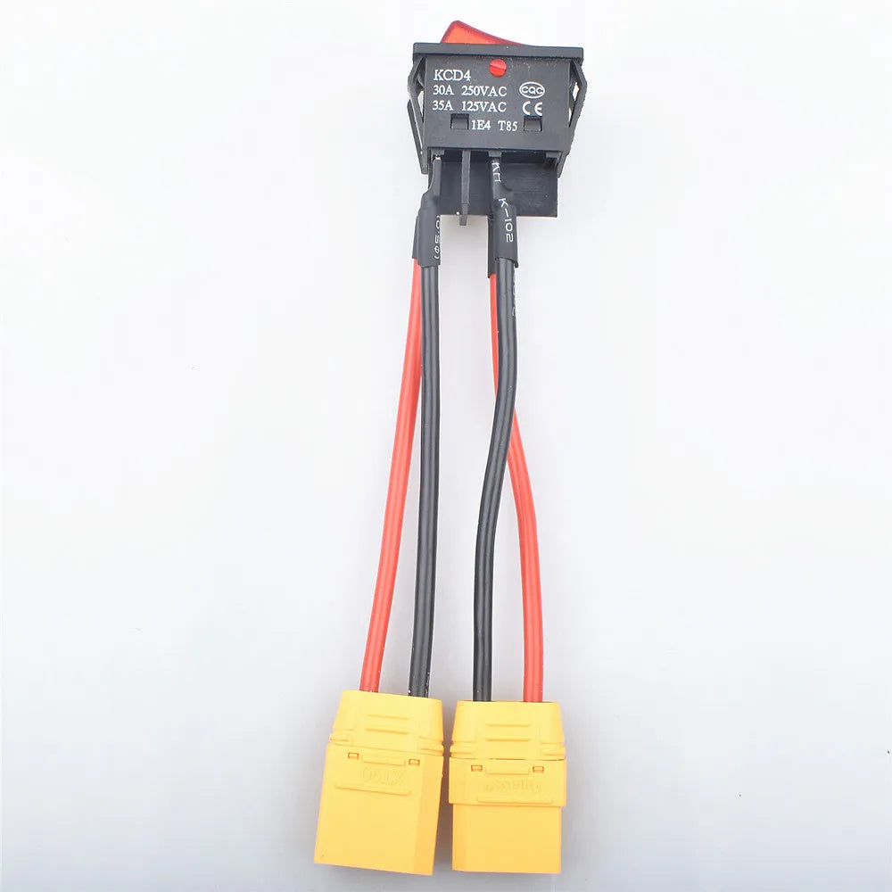 30A 32A 50A 12V 24V Battery Main Switch Large Current On-off with XT60/T Plug 14AWG Wire for RC Tug/Bait Boat 550 775 Motor