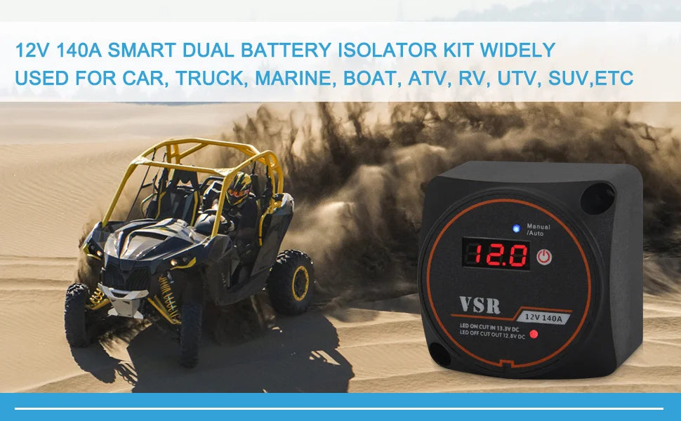 DaierTek Smart Dual Battery Smart Isolator 12V 140A Digital Voltage Sensitive Relay VSR Split Charge For Camper Car RV