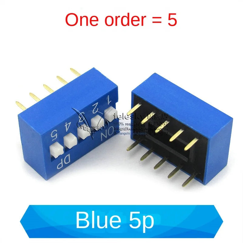 5PCS Dial Switches Toggle Side Dial Flat Dial Coding Patch 2P 4 5 6 8 9 10 Bit 2.54mm Red Blue Black